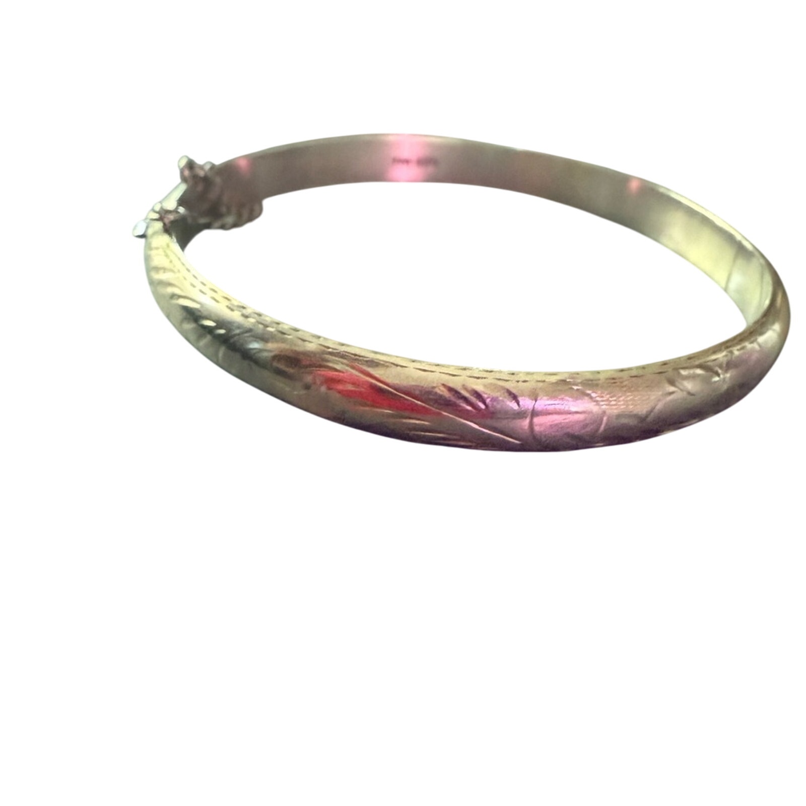 Fas Vintage Etched 925 Sterling Silver Bangle Bracelet